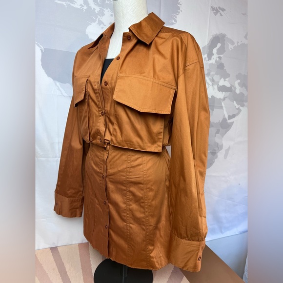 ZARA Poplin Shirt-Dress With Pockets Brown NWOT - Picture 1 of 12